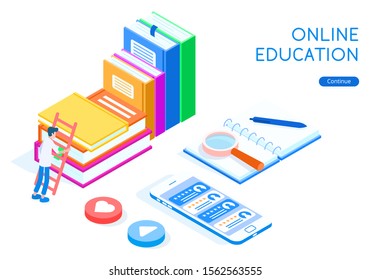 Stylish vector isometric Online Education illustration. Good for educational, technological topics. 