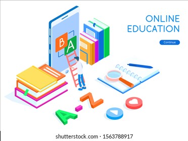 Stylish vector isometric Online Education. Good for educational, technological topics. 