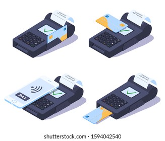 Stylish vector isometric Payment Terminal set. 