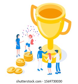 Stylish vector isometric Successful Teamworking illustration. Good for business topics. 