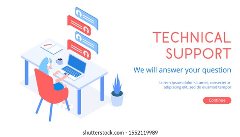 Stylish vector isometric technocal support illustration. 