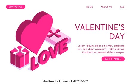 Stylish vector isometric Valentine's Day illustration. 