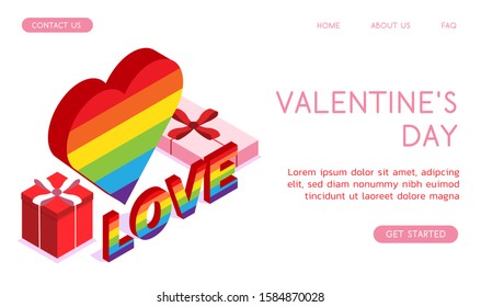Stylish vector isometric Valentine's Day illustration. 