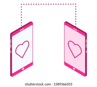 Stylish vector isometric Valentine's Day illustration. 