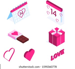 Stylish vector isometric Valentine's Day illustration. 