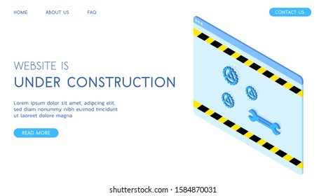 Stylish vector isometric Website Under Construction illustration. 