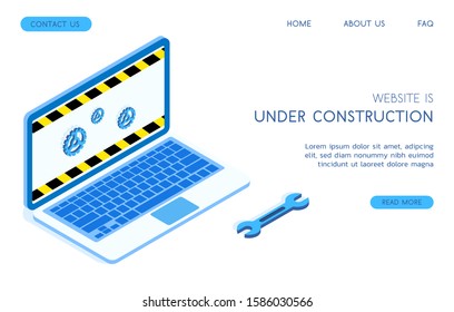 Stylish vector isometric Website Under Construction illustration. 