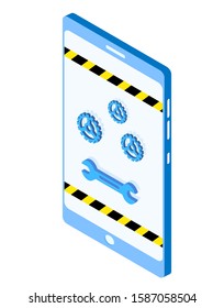 Stylish vector isometric Website Under Construction illustration. 
