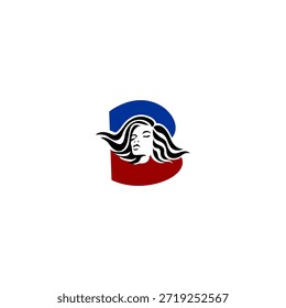 Logotipo de vetor elegante do retrato feminino com letra de cabelo fluente elegante B. Perfeito para marca de moda, salões de beleza, logotipos cosméticos e identidades de design feminino