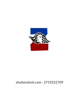 Logotipo de vetor elegante do retrato feminino com letra de cabelo fluente elegante Z. Perfeito para marca de moda, salões de beleza, logotipos cosméticos e identidades de design feminino