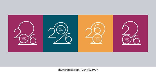 Logotipo vetorial estiloso definido com tipografia "2026" em preto-e-branco. Perfeito para gráficos de celebração de Ano Novo, cartões de saudação, banners, marca de eventos e designs festivos modernos.