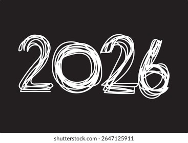 Logotipo vetorial estiloso definido com tipografia "2026" em preto-e-branco. Perfeito para gráficos de celebração de Ano Novo, cartões de saudação, banners, marca de eventos e designs festivos modernos.