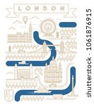 Stylish vector map of London, United Kingdom showing famous landmarks of the city. Travel and Tourist guide concept art.