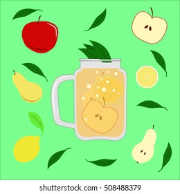 Stylish vector mason jar with fresh fruits lemonade mix.