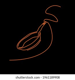 Stylish vector orange-black one line frying pan. Ideal for the interior of a kitchen, restaurant and cafe menu. Will look great as a separate poster.