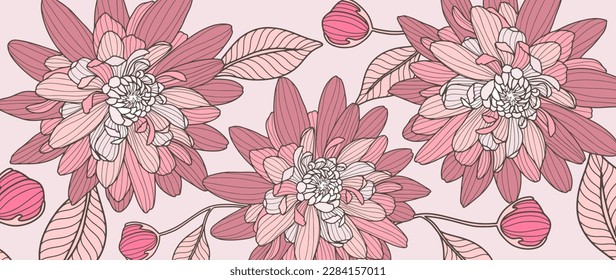 Stylish vector pink flower illustration with pink chrysanthemums on a light background for decor, covers, wallpapers, cards and presentations