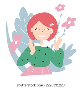 Stylish vector portrait of cute girl clapping her hands. Congratulations.