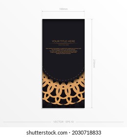 Stylish vector postcard design in black color with luxurious greek patterns. Stylish invitation card with vintage ornament.