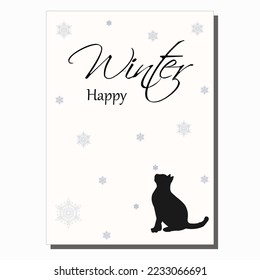 Stylish vector postcard template in a concise style, a wish for a happy winter