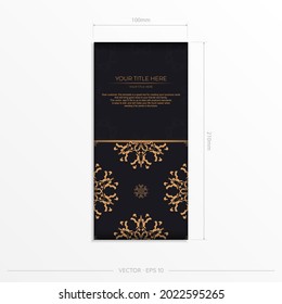 Stylish vector postcards in black color with Indian patterns. Invitation card design with mandala ornament.