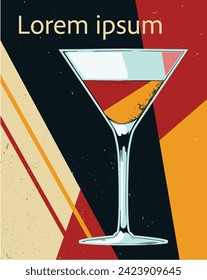 Stylish vector poster where the main character of the evening is the martini glass. The perfect blend of sophistication and modern design, this poster is designed to brighten up any space.