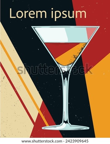 Stylish vector poster where the main character of the evening is the martini glass. The perfect blend of sophistication and modern design, this poster is designed to brighten up any space.