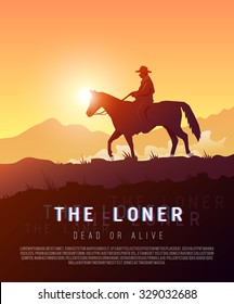 Stylish vector poster wild West , Colonization of America, adventure, horse riding, seclusion and loneliness, cowboys. Modern flat design.