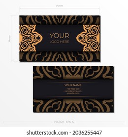 Stylish Vector Ready-to-Print Black Color Postcard Design with Vintage Patterns. Invitation card template with Greek ornament.