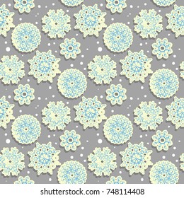 Stylish vector seamless background with vintage paper snowflakes.