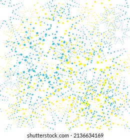 Stylish vector seamless pattern. Delicate randomly scattered stars from yellow and blue dots on a white background. Creative template suitable for fabric, wallpaper, packaging, cover and other designs