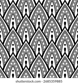 Stylish vector seamless pattern featuring modern monochrome ornament. Suitable for packaging, branding, and wrapping paper