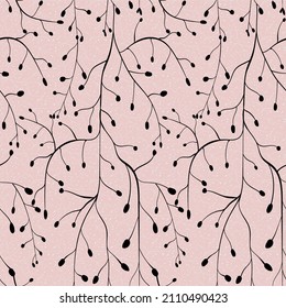 Stylish vector seamless pattern with hand drawn plant branches. Endless lines with leaves for printing on fabrics, paper and various souvenirs