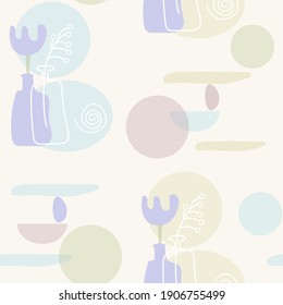 Stylish vector seamless pattern in pastel colors. Natural abstract shapes and natural botanical elements. Concept of balance, harmony and ecology