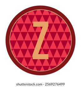 Stylish vector showcasing a ‘Z’ monogram in gold, encased in a bold maroon border over a red geometric background. Designed for high-impact branding and unique designs