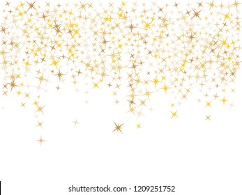 Stylish vector star background magic gold sparkle pattern. Confetti glitter party decor. Holiday lights sparkles falling vector.   Confetti stars flying garland vertical lines background.