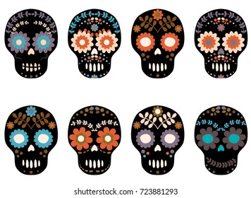 Stylish vector sugar skull with floral patterns for Halloween designs