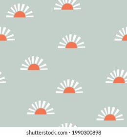 Stylish vector sun seamless pattern. Simple abstract texture in neutral color pallet. Print design for baby or kids fabric.