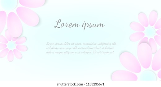 Stylish vector template banner poster card with beautiful paper flowers big place for your text, image, corporate identity details. High quality illustration 18 9 resolution. Modern style. Copy space 