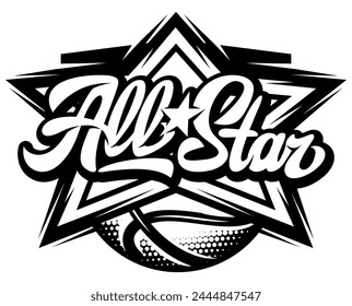 Stilvolle Vektorgrafik Vorlage mit der Aufschrift All Star mit Basketball.