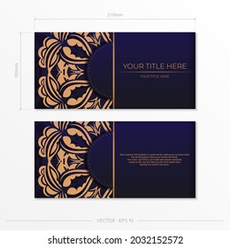 Stylish vector Template for postcard print design in purple color with luxury Greek patterns. Preparing an invitation card with vintage ornaments.