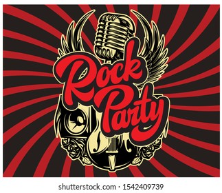 Stylish vector template for printing on the theme of rock music with a calligraphic inscription.