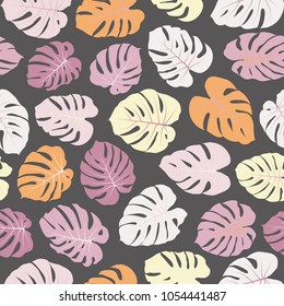 Stylish vector tropical pattern with jungle leaves bohemian decor, seamless textile background. Floral jungle ornament with monstera leaf tropical seamless. Philodendron or monstera plant background.