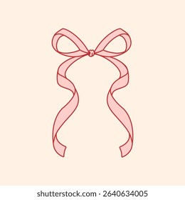 Stylish vertical bow illustration in a soft pink tone. Chic vector element perfect as logo, label for romantic themes, or retro charm stationery decoration