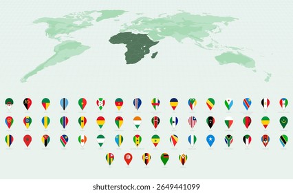 Stylish Vertical Pin Icons Showcasing African Country Flags. Vector flag collection.