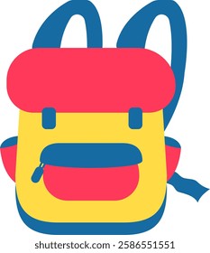 Stylish and vibrant backpack featuring bright blue straps, a striking red top flap, and a cheerful yellow body, offering the perfect solution for carrying essentials on any adventure