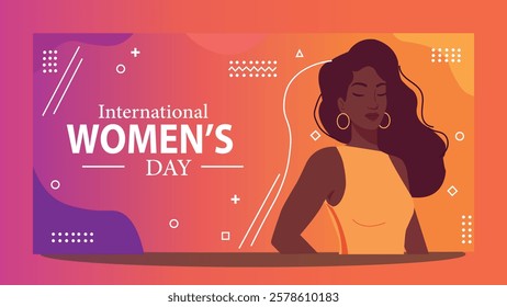 Stylish and vibrant illustration for International Women's Day showcasing a confident woman, symbolizing empowerment, independence, and the celebration of women