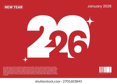 Stylish and vibrant red concept for celebrating New Year 2026. Its minimal and elegant design is perfect for digital banners, posters, or promotional visuals. 