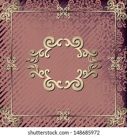 Stylish vintage background with golden frame and damask pattern 