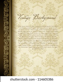 Stylish vintage background with golden ornament and damask pattern