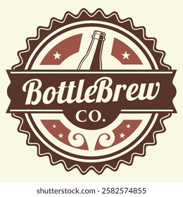 Stylish vintage beverage badge logo design vector illustration for branding, packaging, marketing, and creative projects, perfect for retro-style graphic applications.